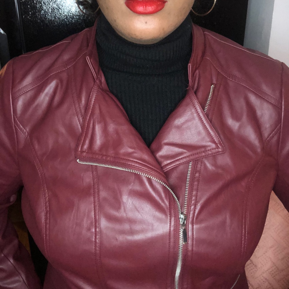 ⚡️Burgundy Faux Leather Jacket⚡️